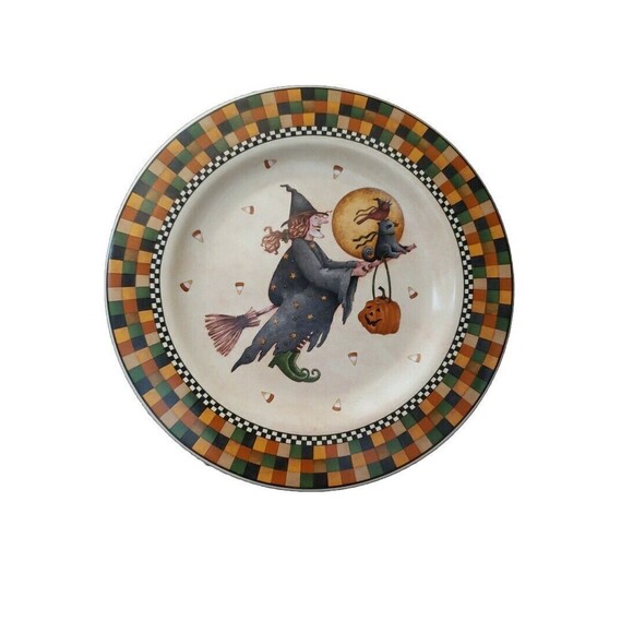 Vintage Debbie Mumm Halloween Plate Witch On Broom 8”  1998 Replacement Salad - Picture 1 of 5
